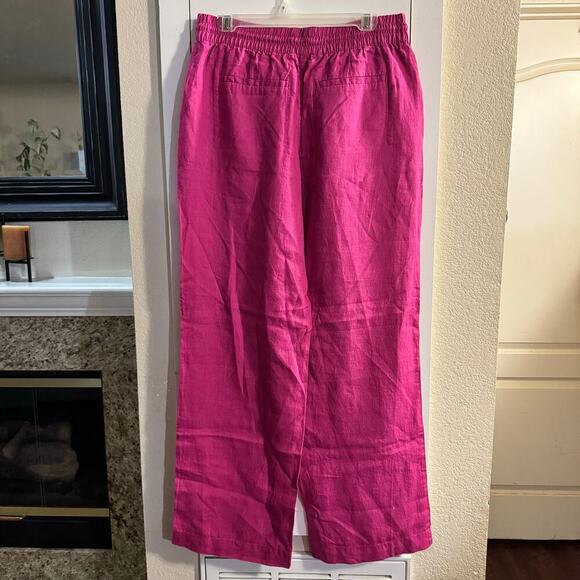 Athleta Retreat Linen Mid Rise Wide Leg Pant Women’s Medium Tall Pink Pockets - Picture 9 of 11